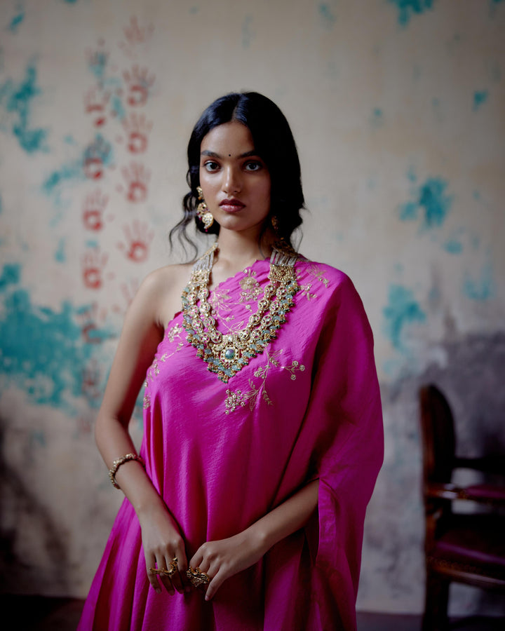 fuchsia pink one shoulder set