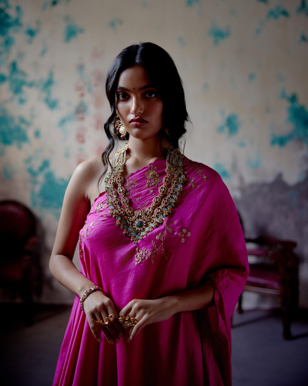 fuchsia pink one shoulder set