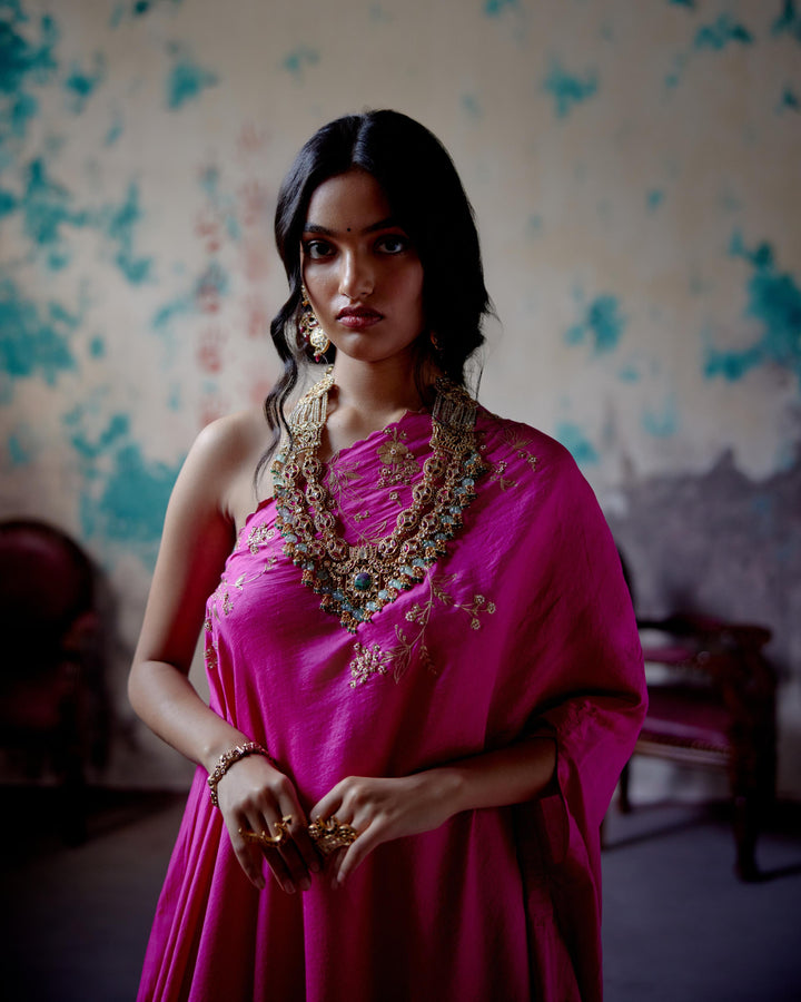 fuchsia pink one shoulder set
