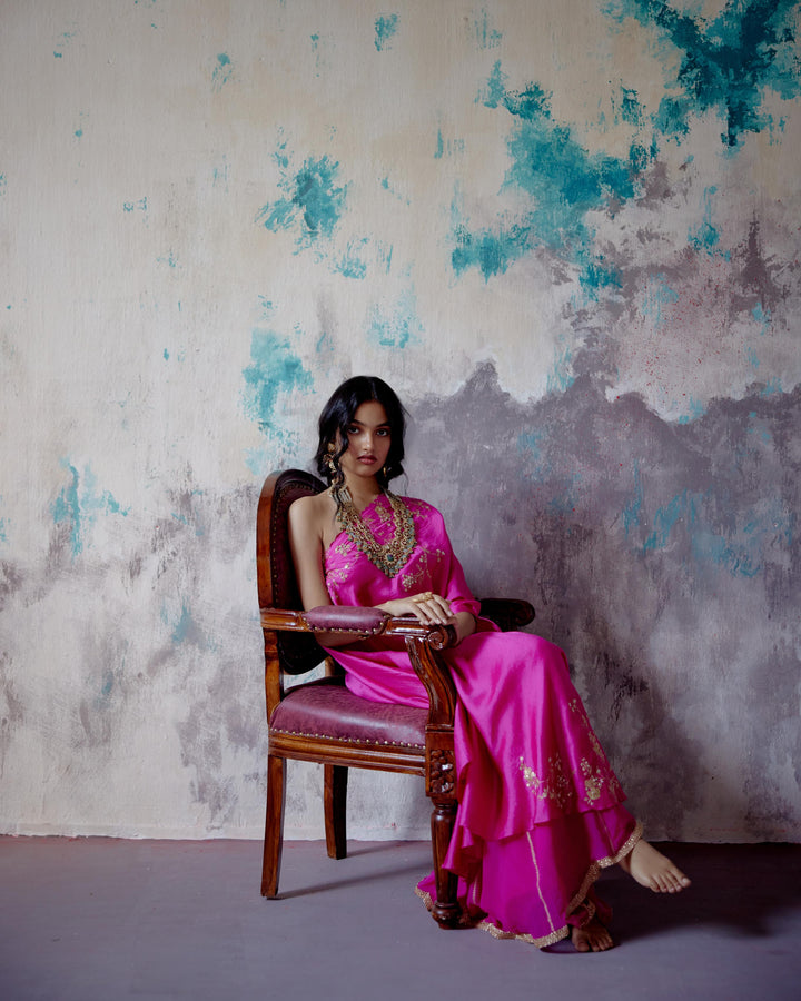 fuchsia pink one shoulder set