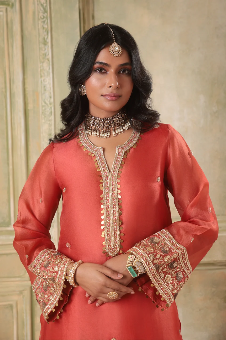Zar-Rang Orange Short Kurta Set