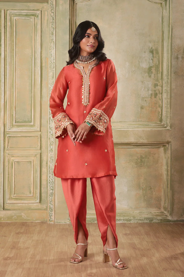 Zar-Rang Orange Short Kurta Set