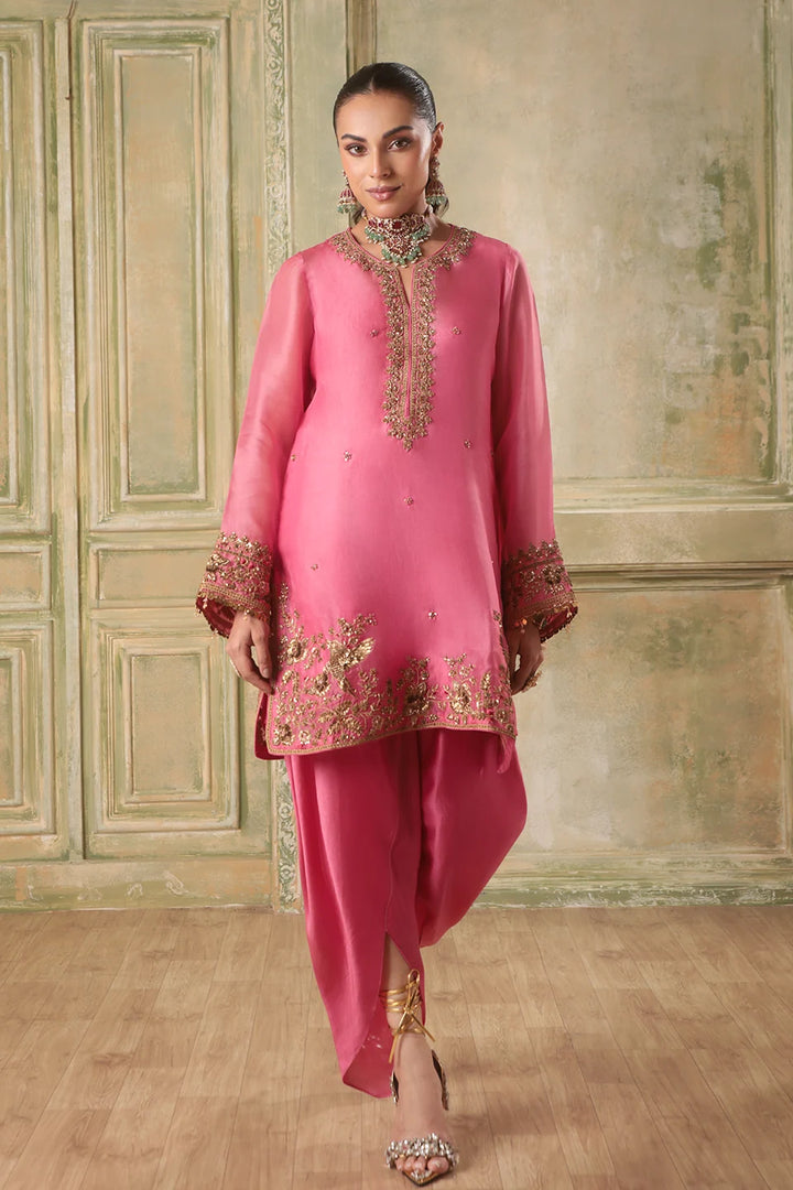 Zar-Rang Pink Heavy Short Kurta Set