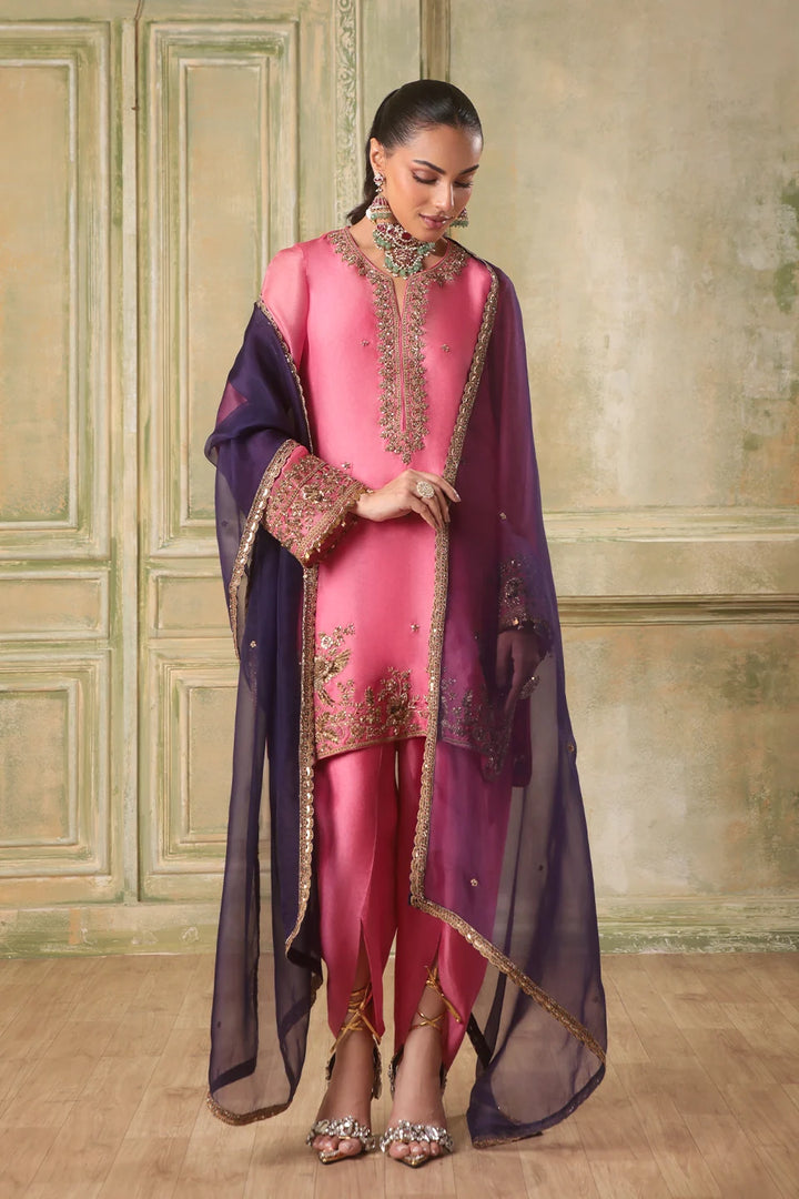 Zar-Rang Pink Heavy Short Kurta Set
