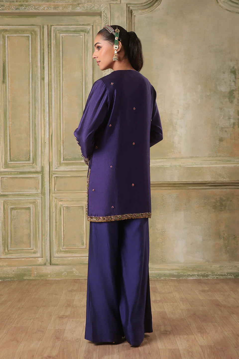 Zar-Rang Purple Short Jaal Kurta Set