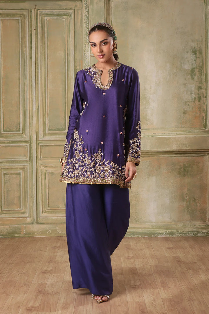 Zar-Rang Purple Short Jaal Kurta Set