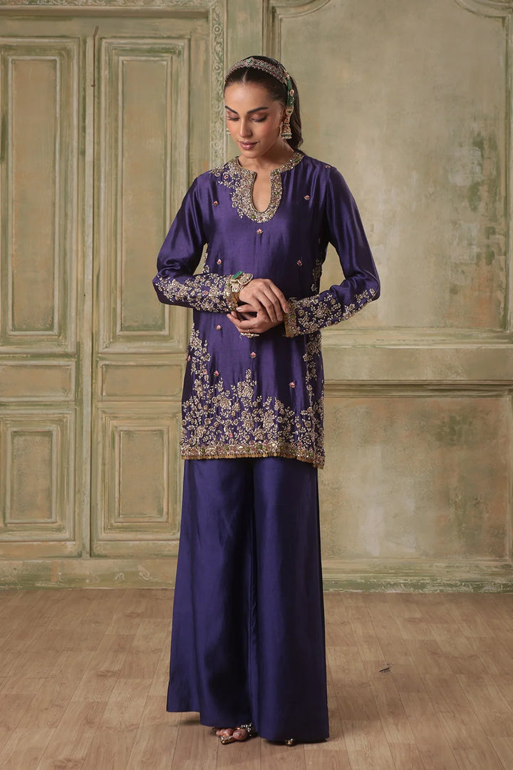 Zar-Rang Purple Short Jaal Kurta Set