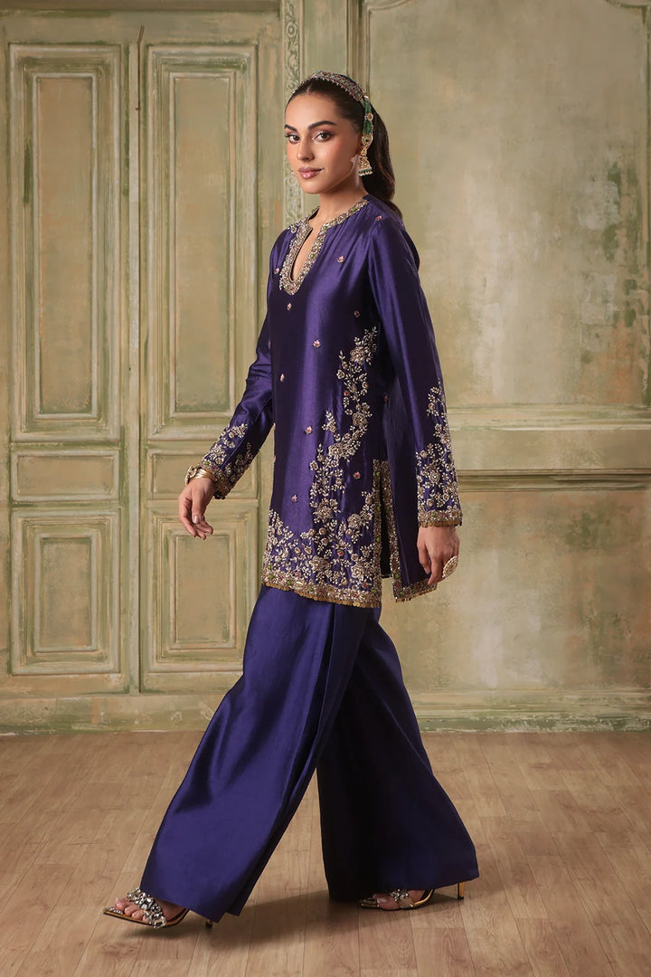 Zar-Rang Purple Short Jaal Kurta Set