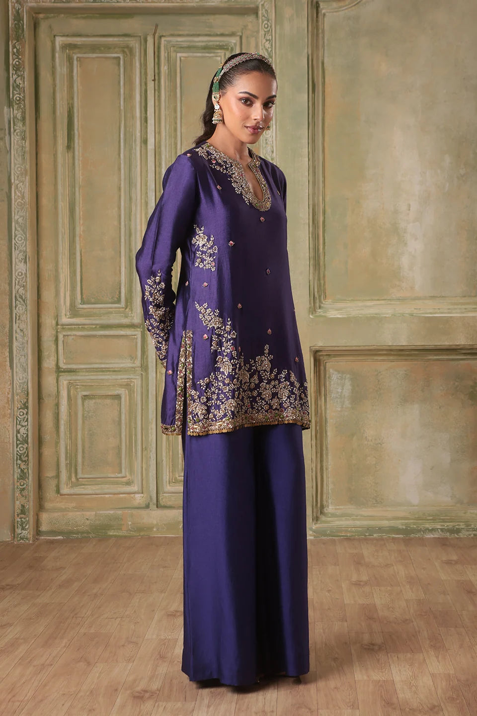 Zar-Rang Purple Short Jaal Kurta Set