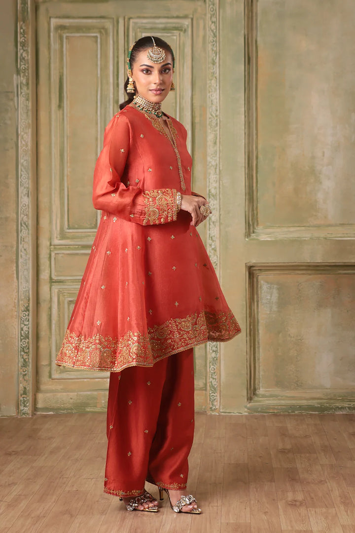 Zar-Rang Orange Short Pheran Kurta Set