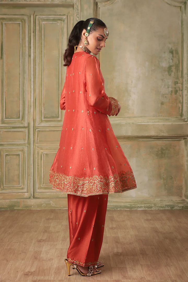 Zar-Rang Orange Short Pheran Kurta Set