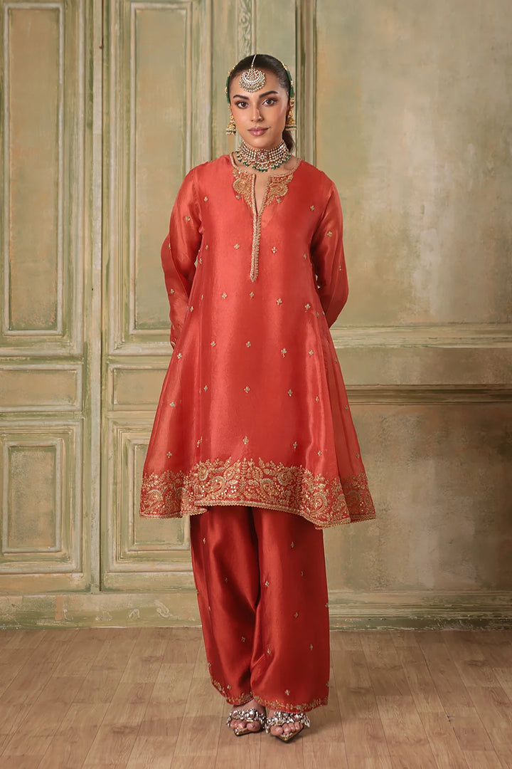 Zar-Rang Orange Short Pheran Kurta Set