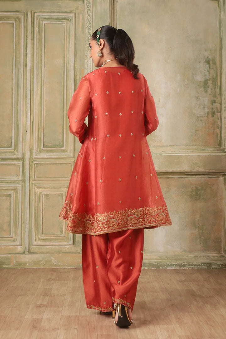 Zar-Rang Orange Short Pheran Kurta Set