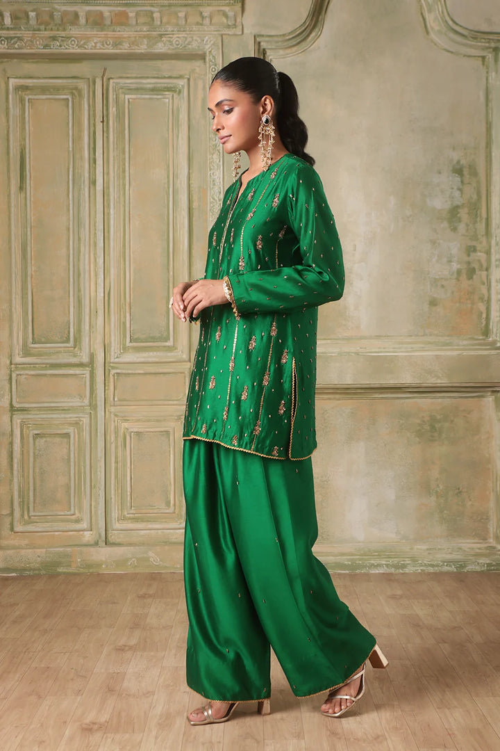 Zar-Rang Green Short Buti Kurta Set