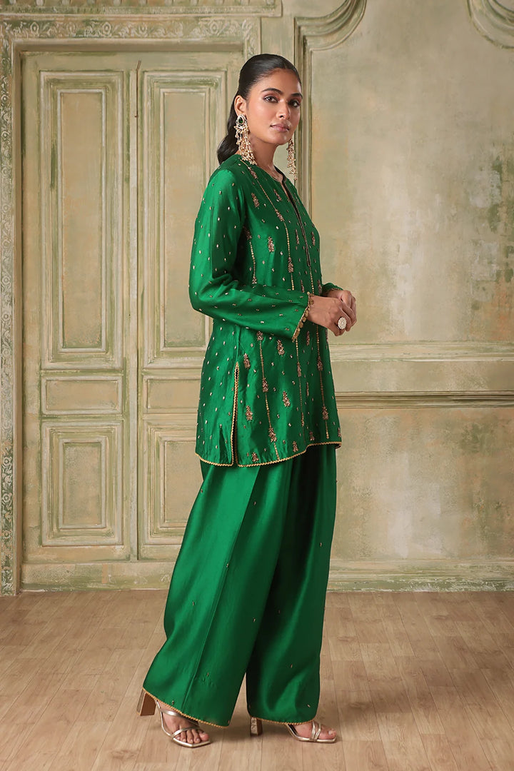 Zar-Rang Green Short Buti Kurta Set