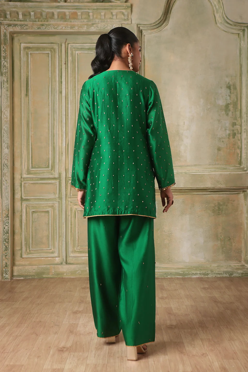 Zar-Rang Green Short Buti Kurta Set
