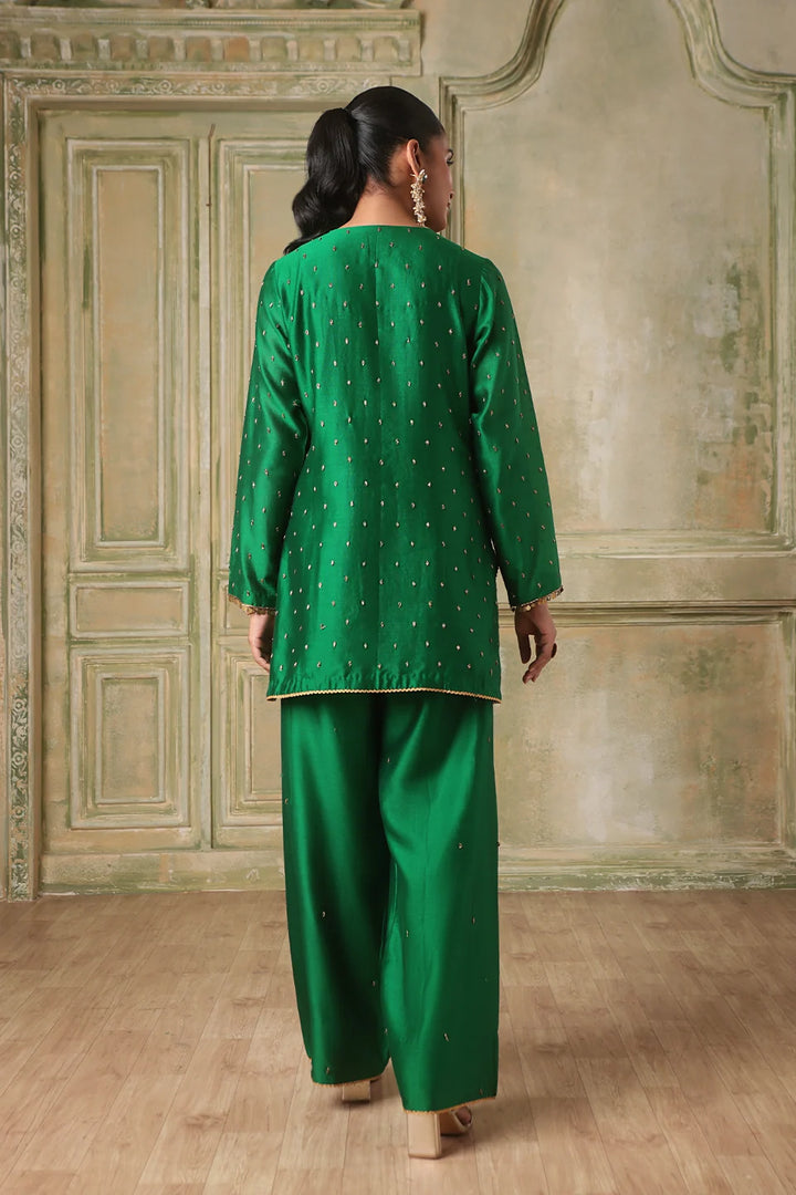 Zar-Rang Green Short Buti Kurta Set