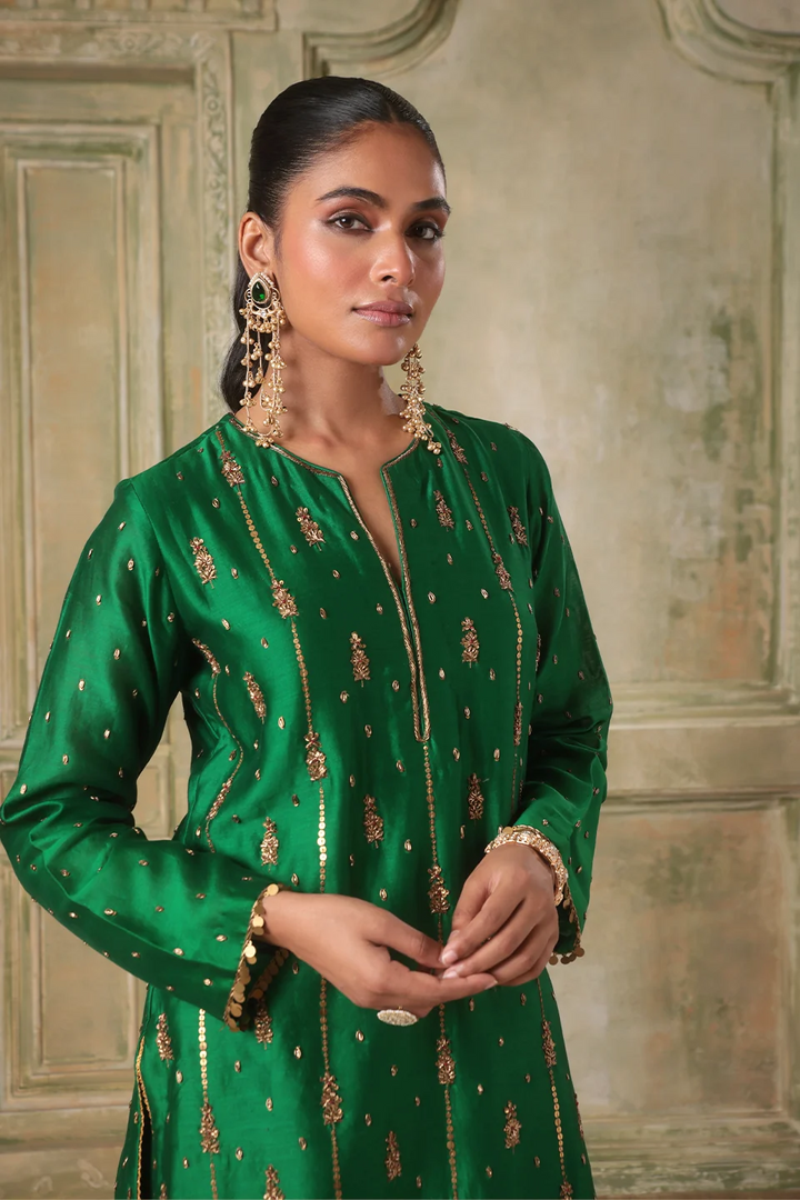 Zar-Rang Green Short Buti Kurta Set