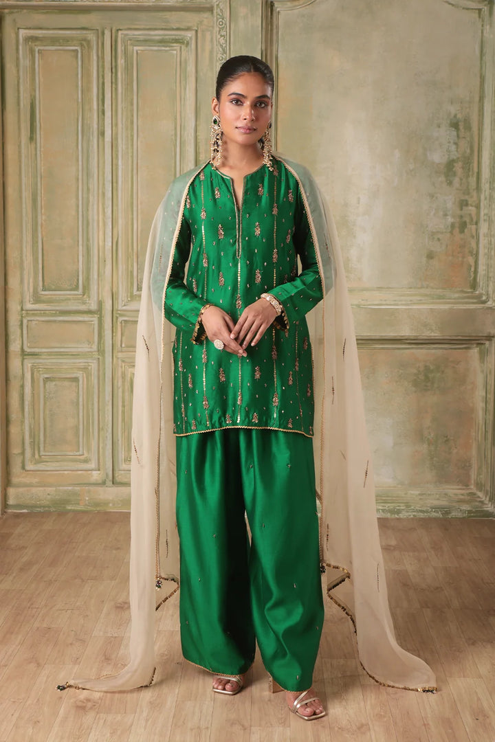 Zar-Rang Green Short Buti Kurta Set