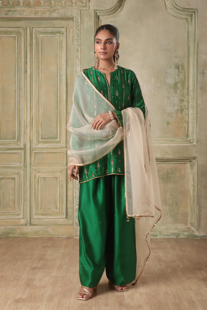 Zar-Rang Green Short Buti Kurta Set