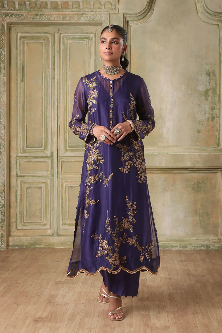 Zar-Rang Purple Multicolor Jaal Kurta Set