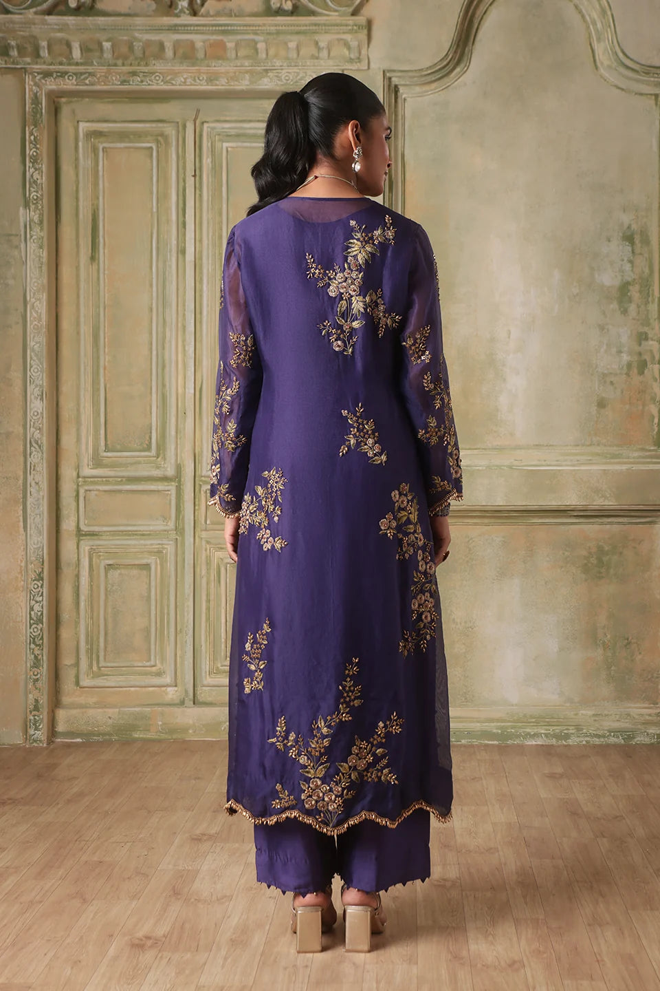 Zar-Rang Purple Multicolor Jaal Kurta Set