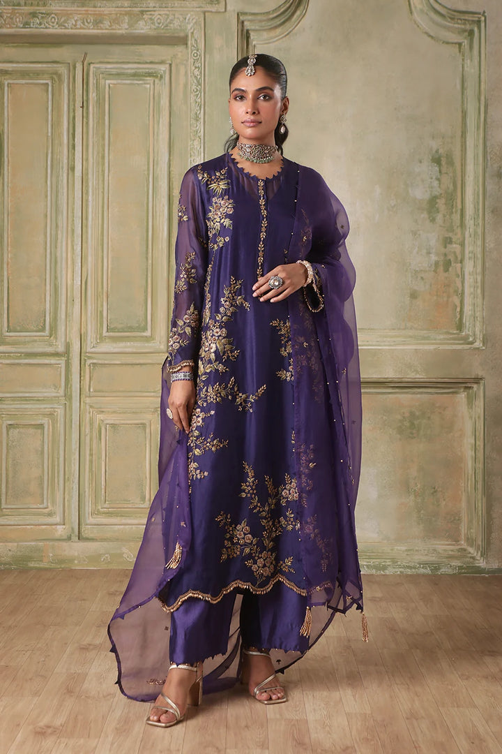 Zar-Rang Purple Multicolor Jaal Kurta Set