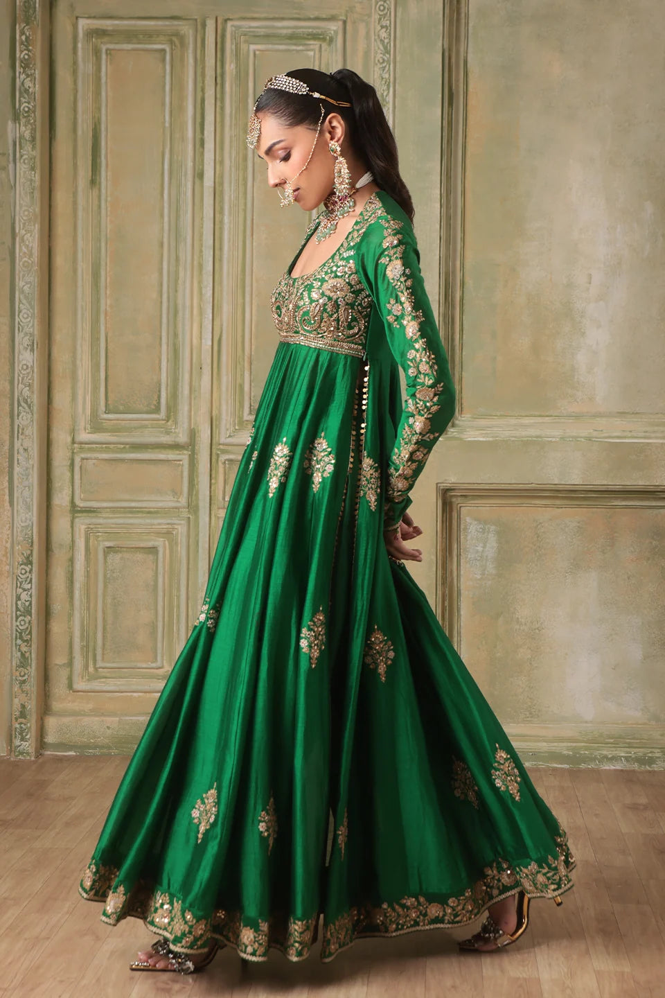 Zar-Rang Green Kalidaar Set