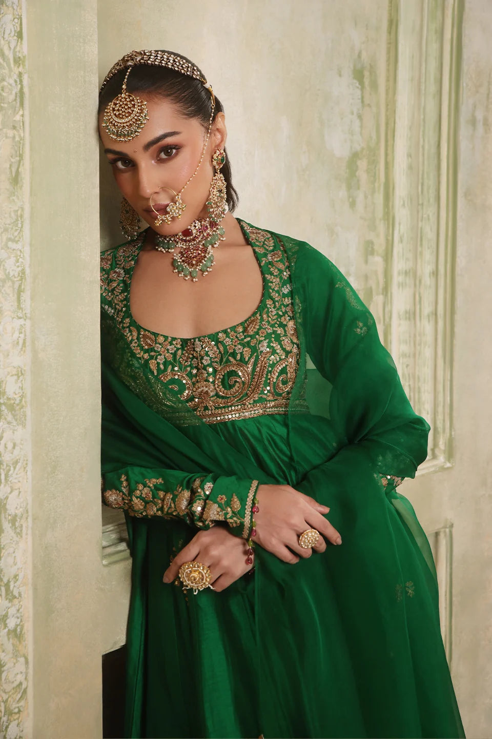 Zar-Rang Green Kalidaar Set
