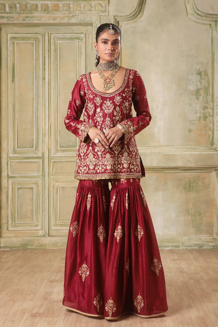 Zar-Rang Maroon Sharara Set