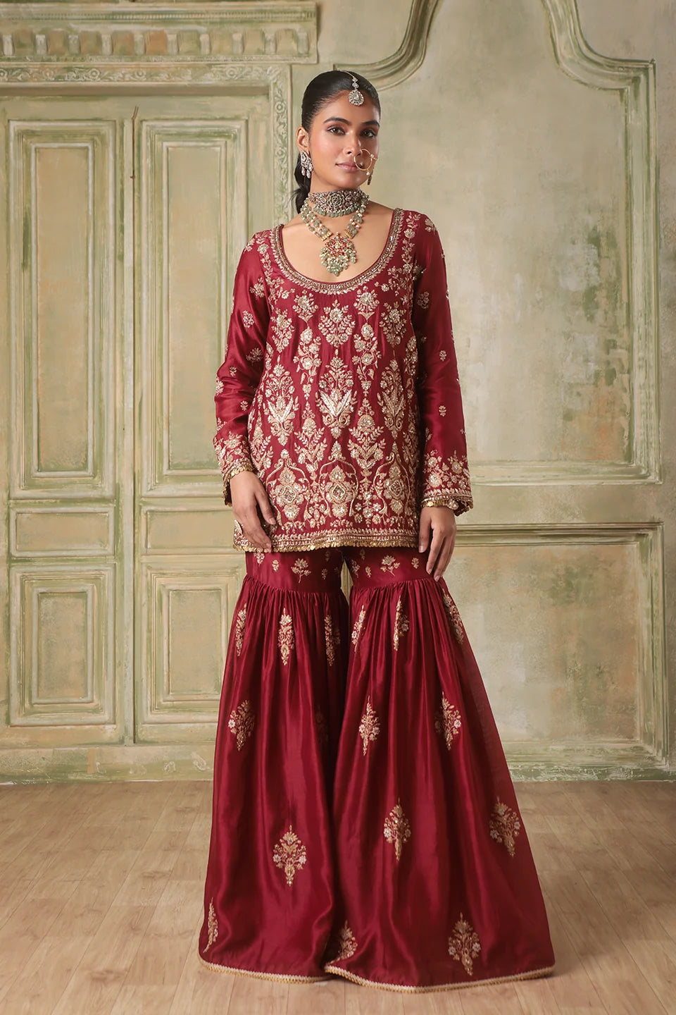 Zar-Rang Maroon Sharara Set