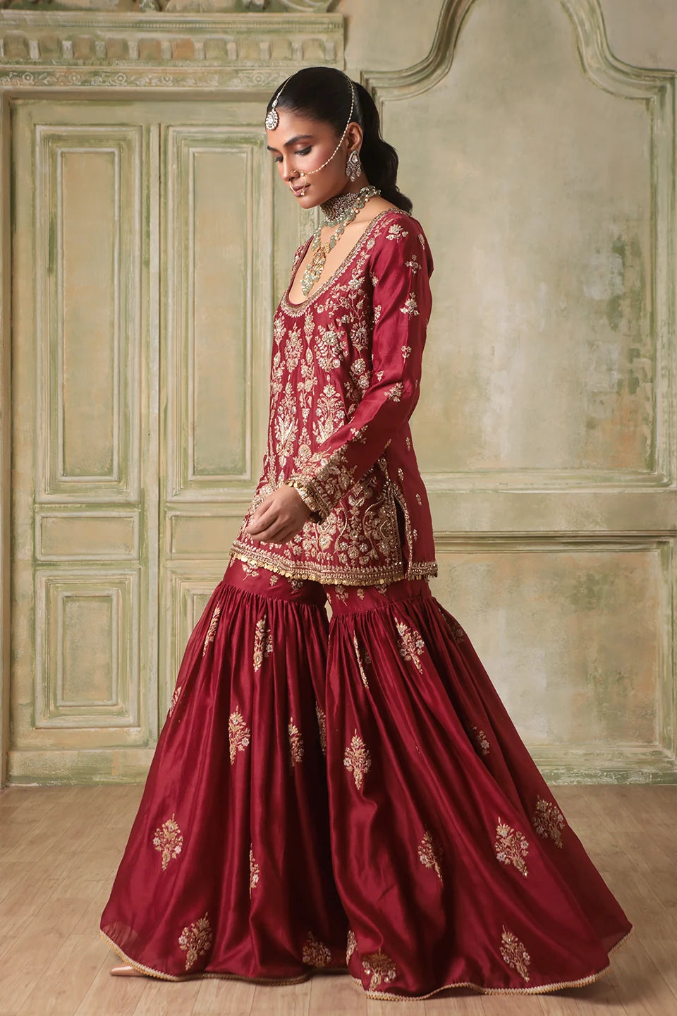 Zar-Rang Maroon Sharara Set