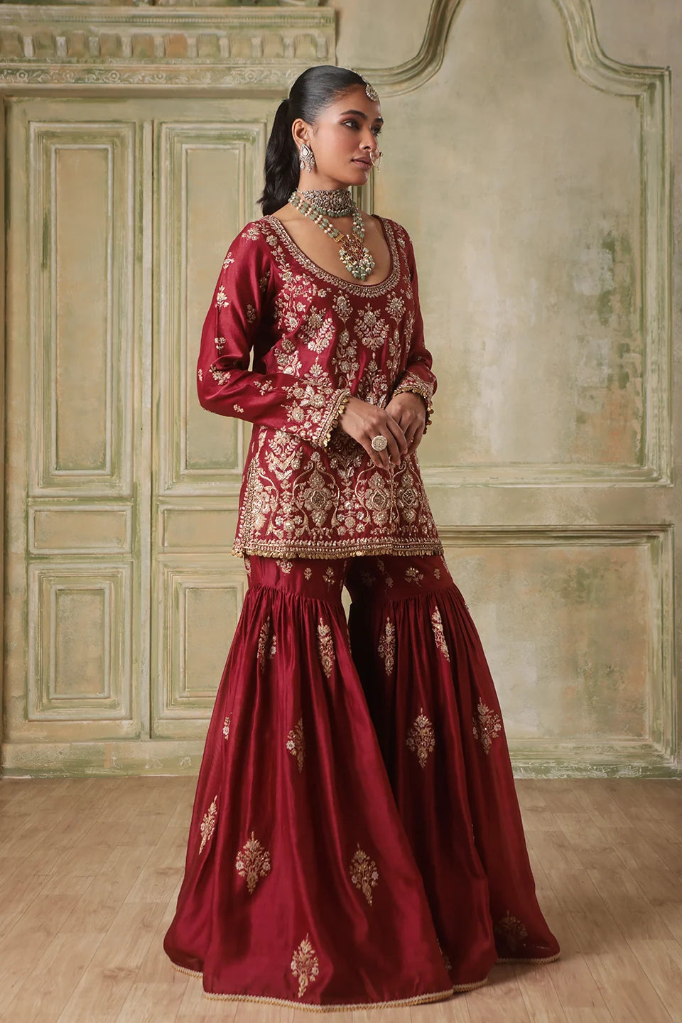 Zar-Rang Maroon Sharara Set