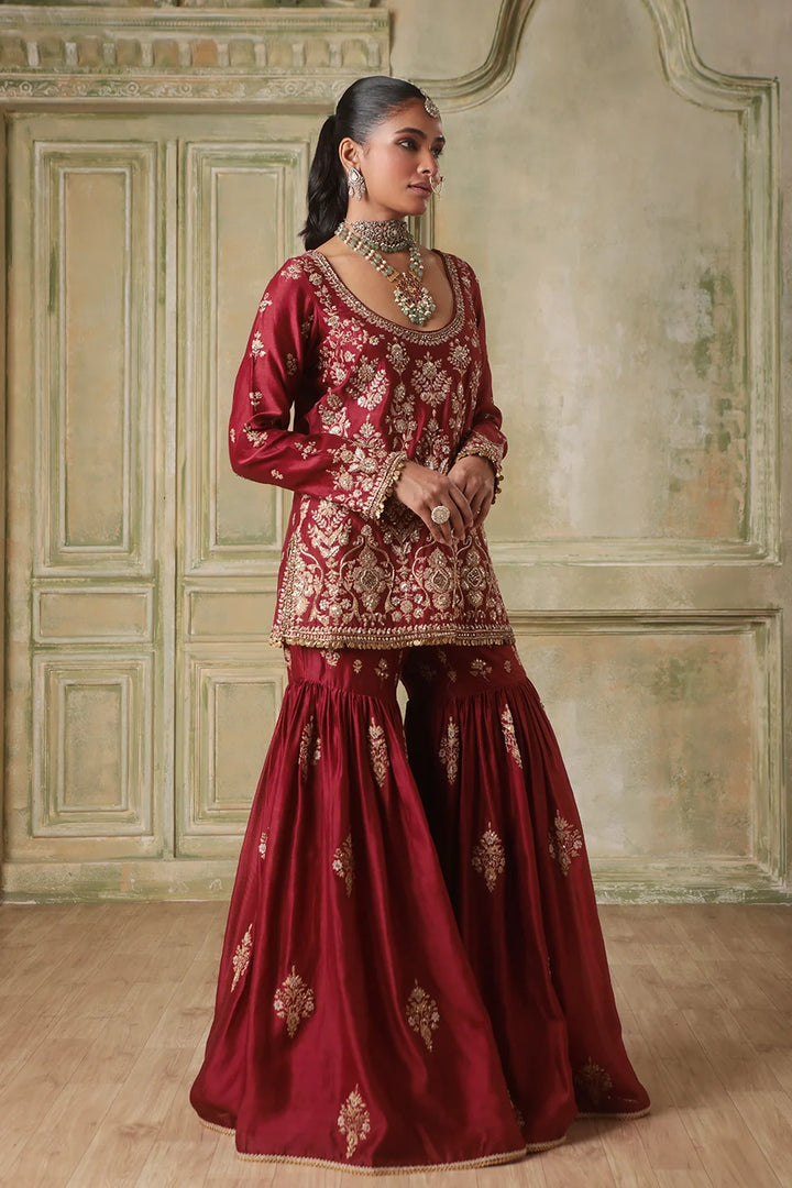 Zar-Rang Maroon Sharara Set