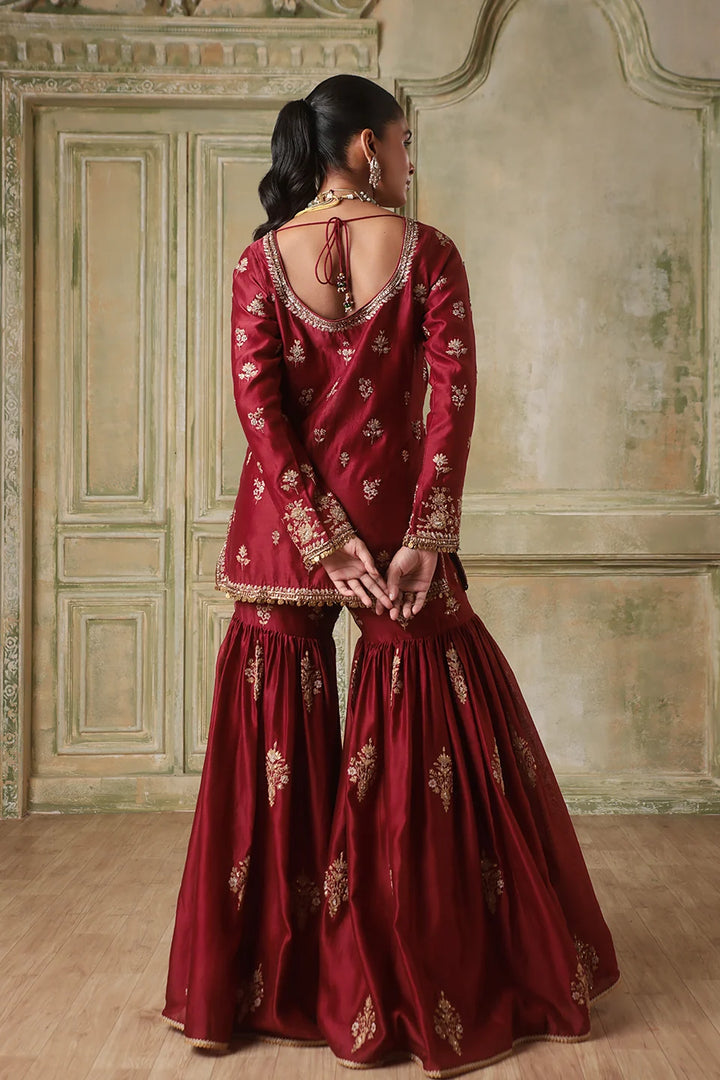Zar-Rang Maroon Sharara Set