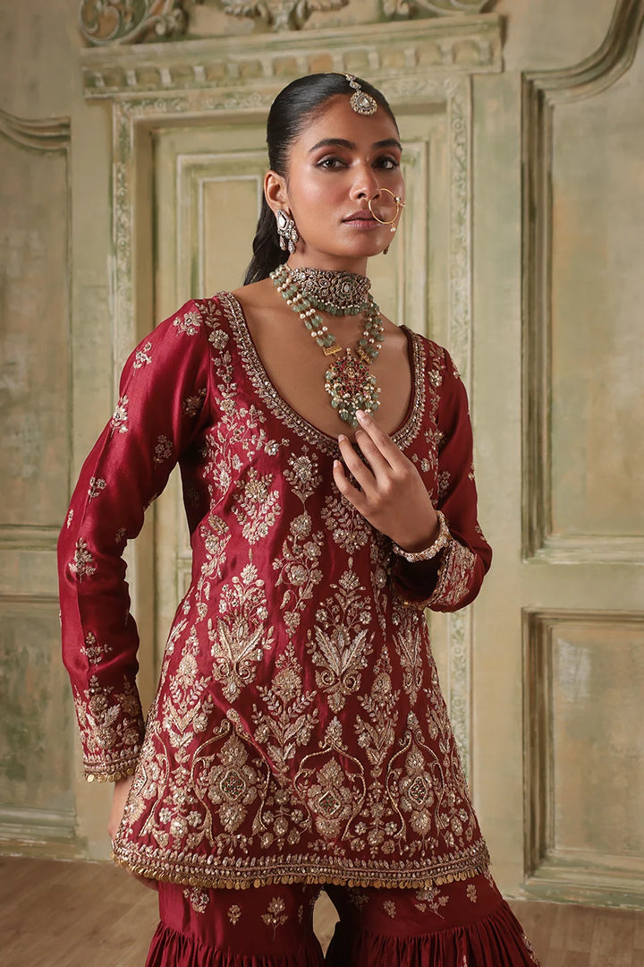 Zar-Rang Maroon Sharara Set