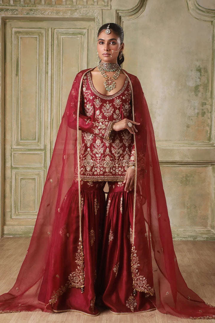 Zar-Rang Maroon Sharara Set