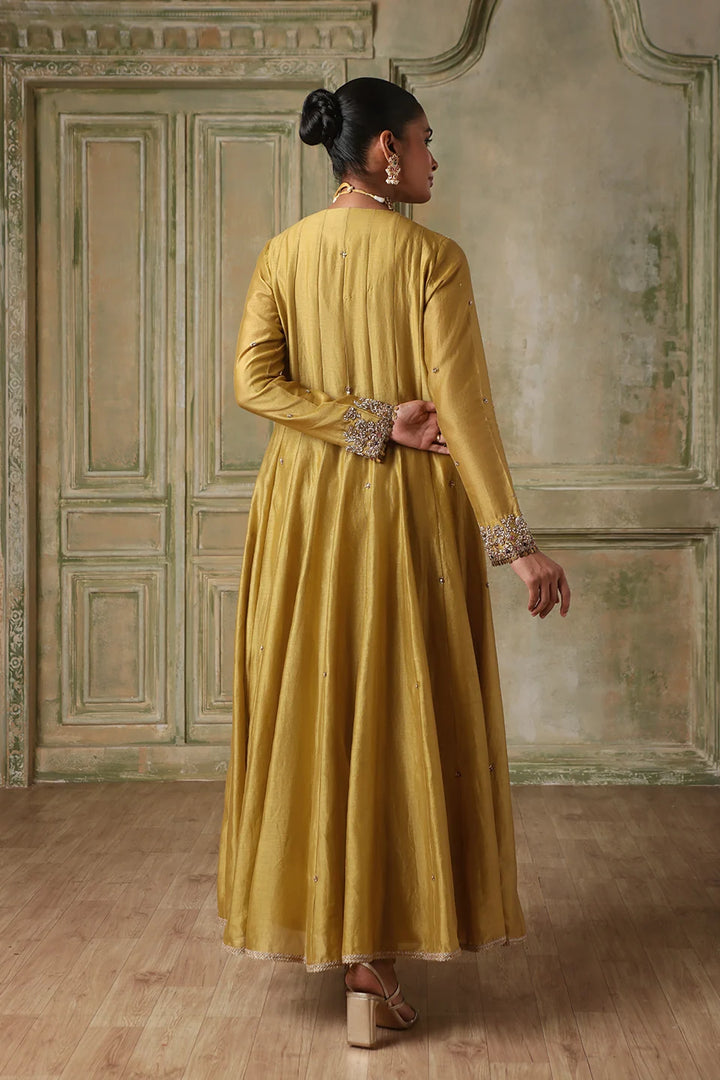 Zar-Rang Green V Neck Kalidar Set