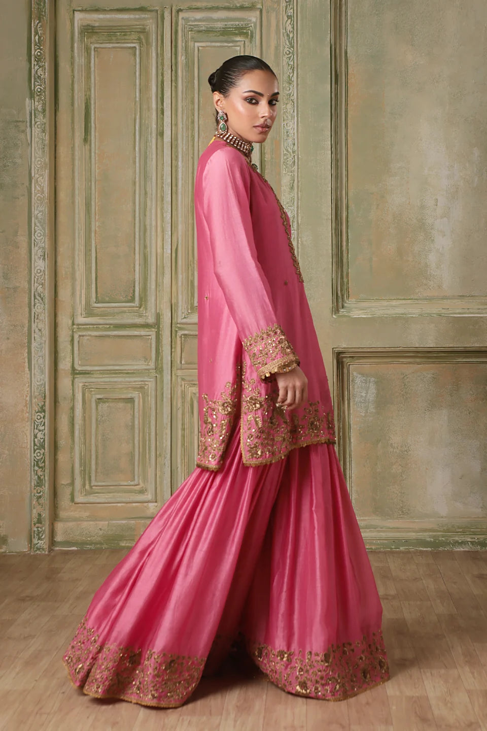 Zar-Rang Pink Heavy Sharara Set