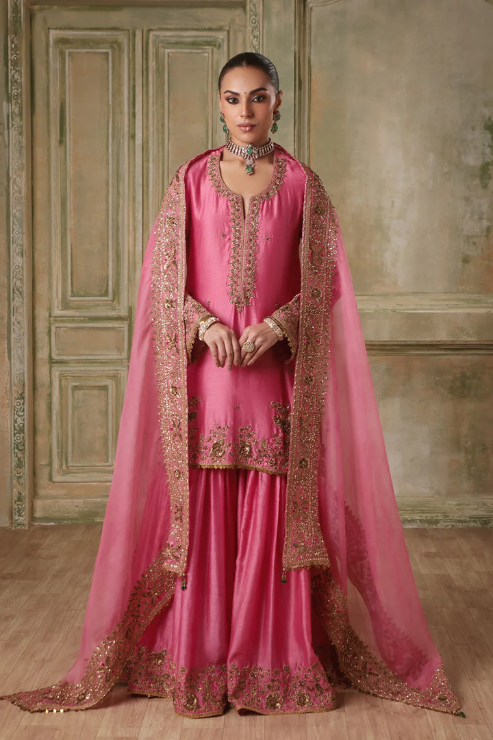 Zar-Rang Pink Heavy Sharara Set