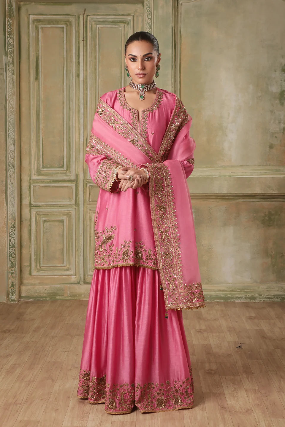 Zar-Rang Pink Heavy Sharara Set