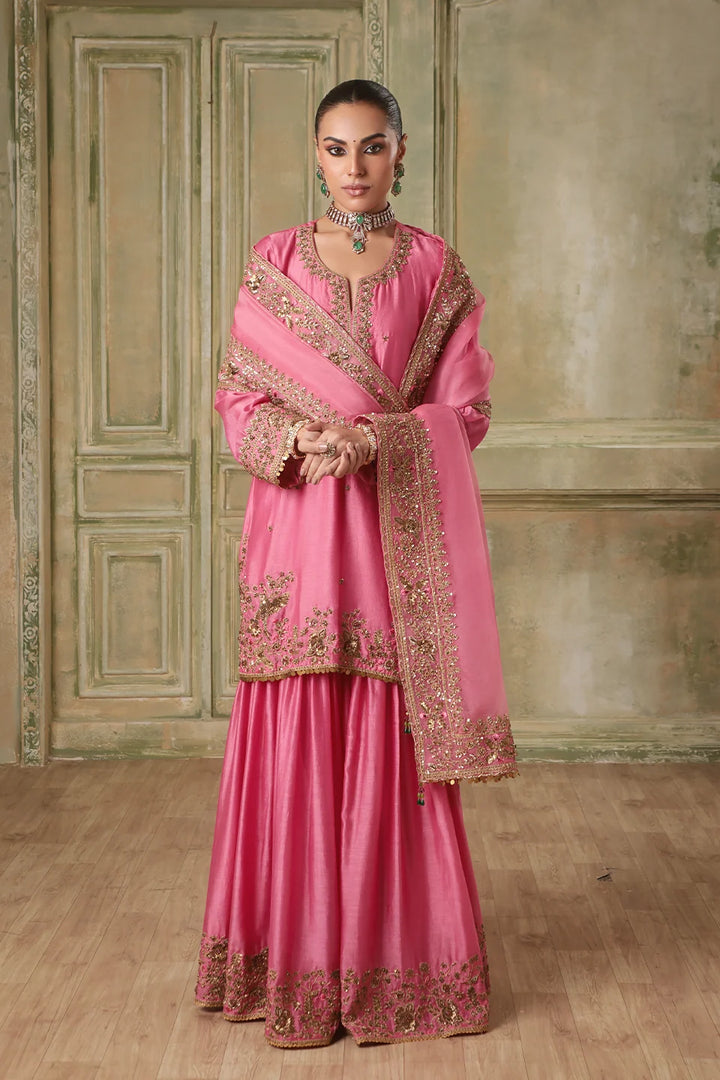 Zar-Rang Pink Heavy Sharara Set