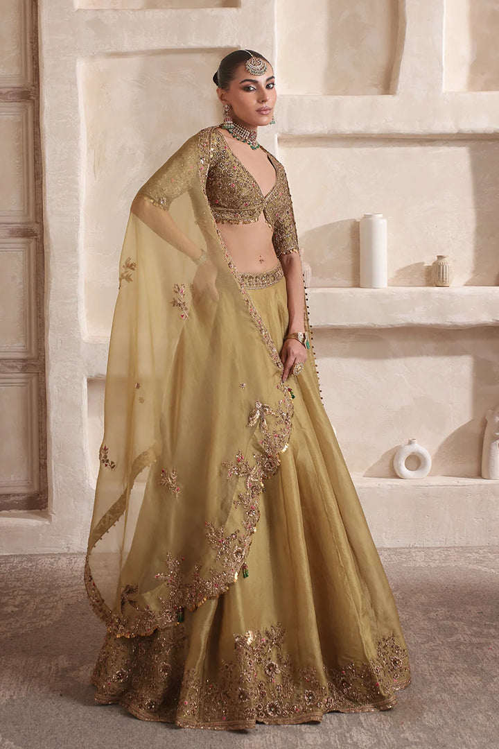 Zar-Rang Olive Green Pakhi Lehenga Set