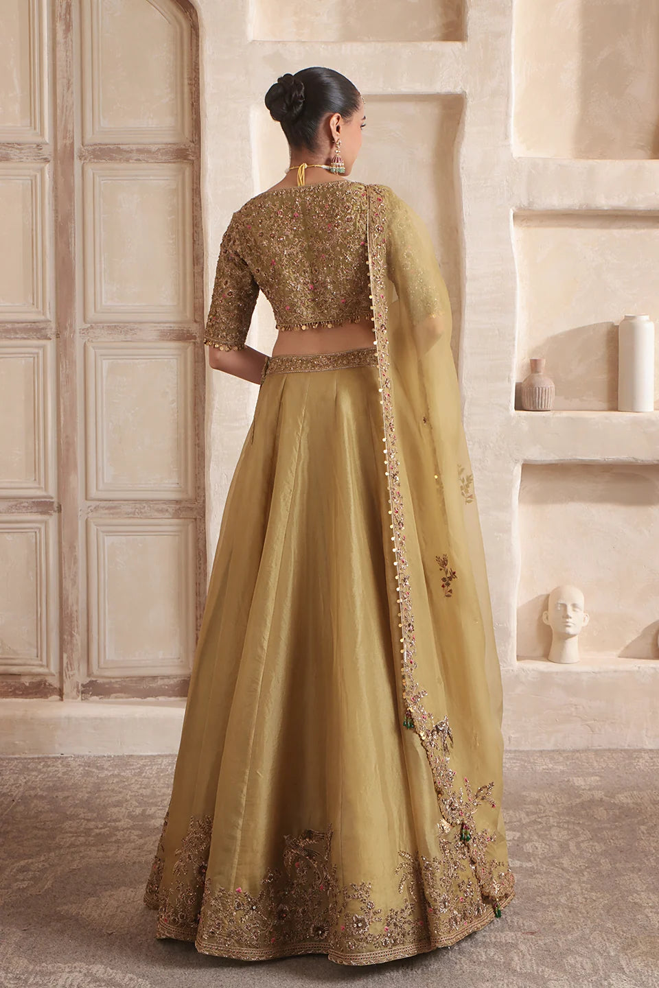 Zar-Rang Olive Green Pakhi Lehenga Set