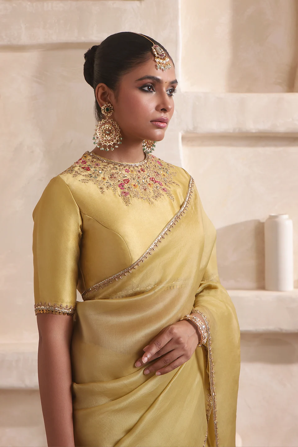 Zar-Rang Olive Green Multicolor Resham Saree Set