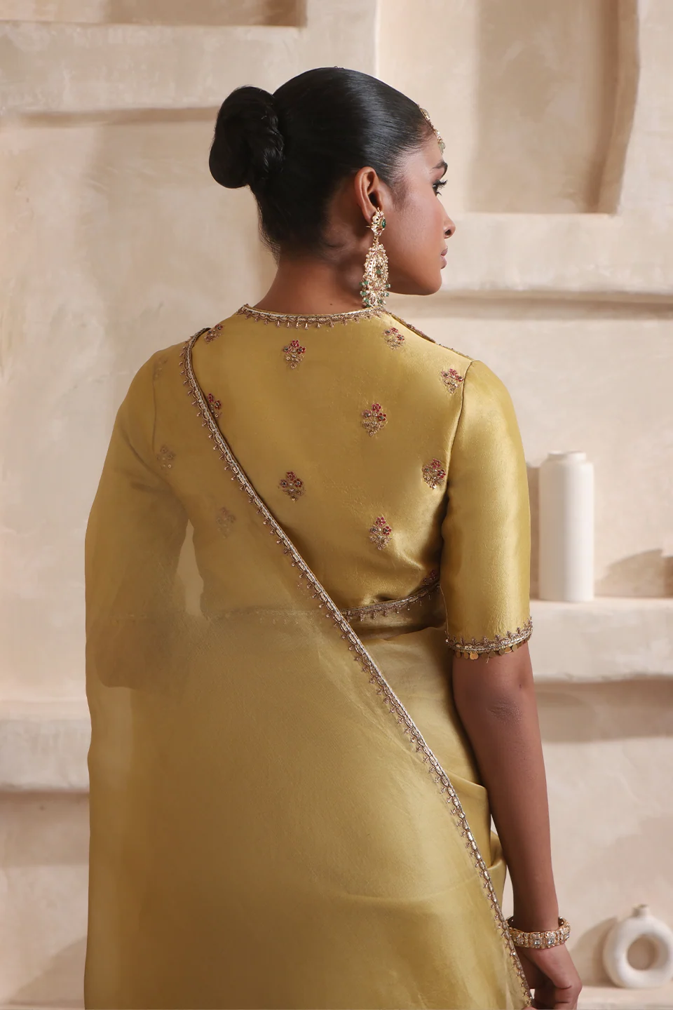 Zar-Rang Olive Green Multicolor Resham Saree Set