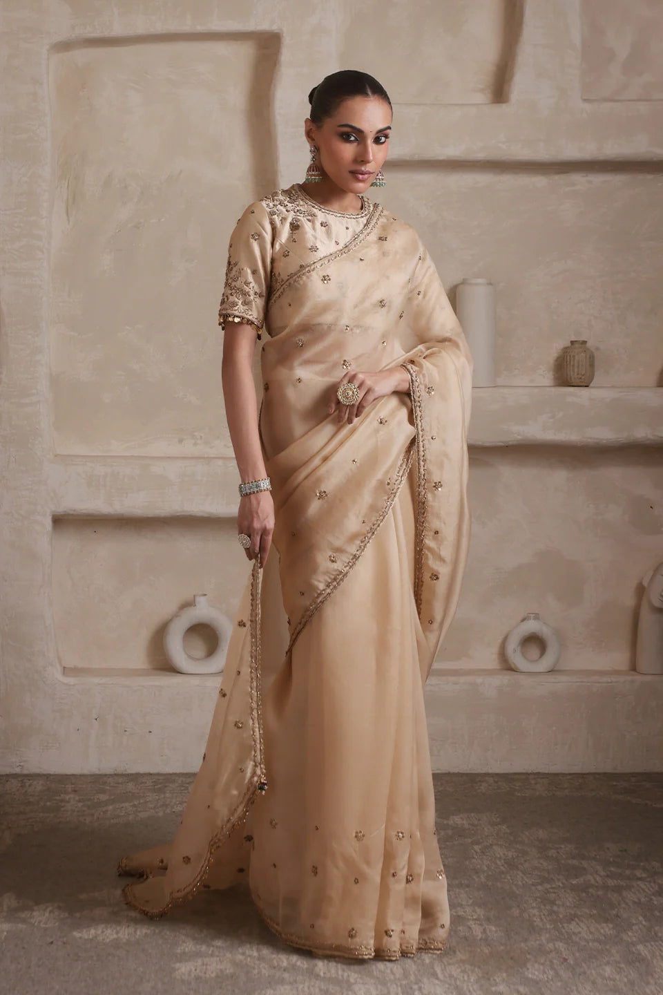 Zar-Rang Ivory Buti Saree Set