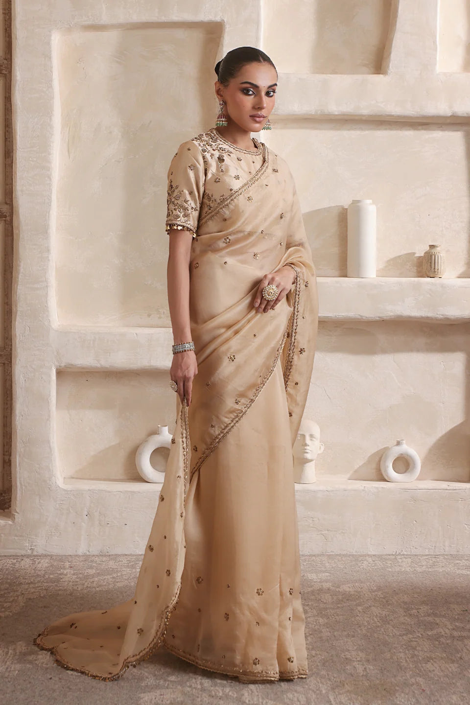 Zar-Rang Ivory Buti Saree Set