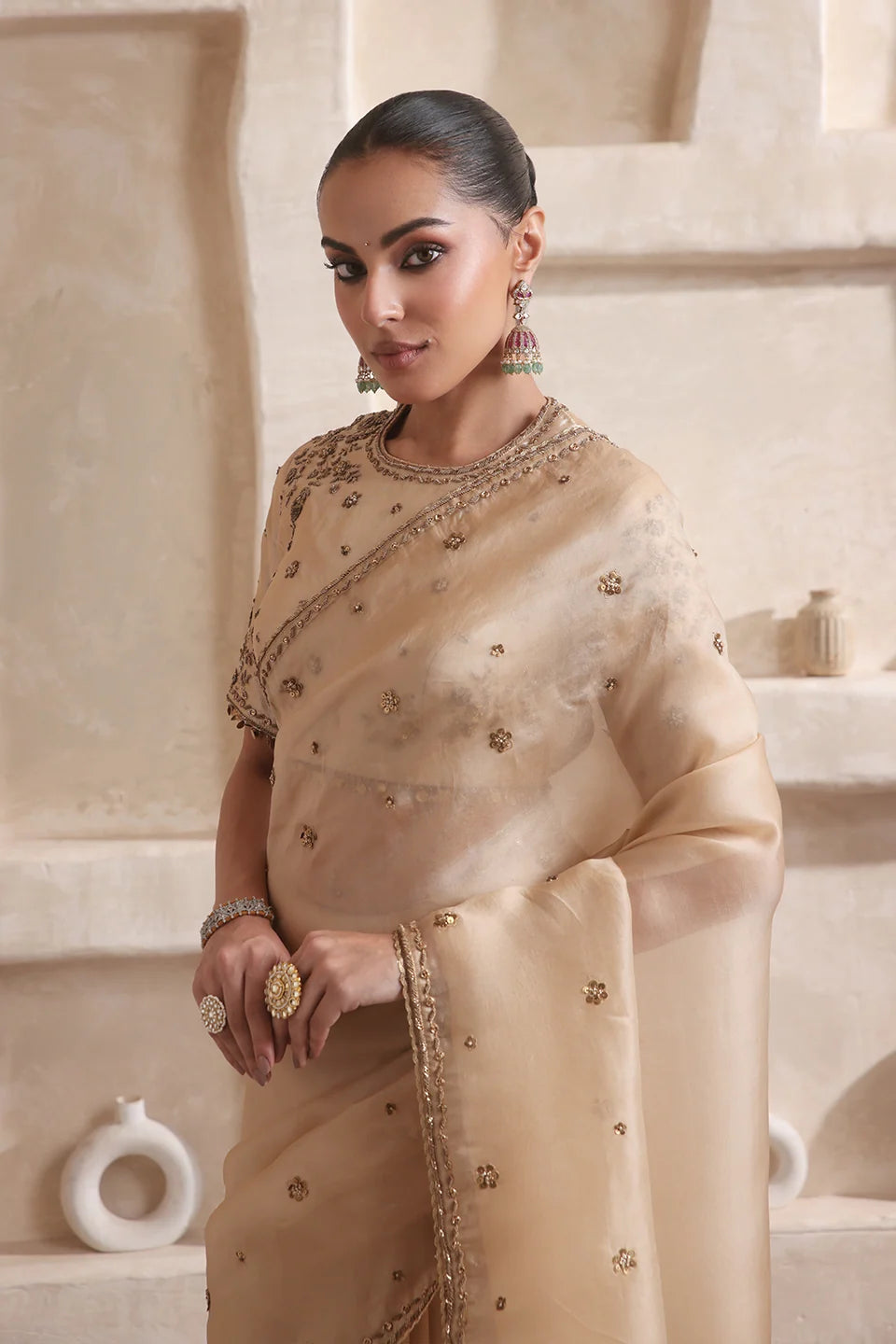 Zar-Rang Ivory Buti Saree Set