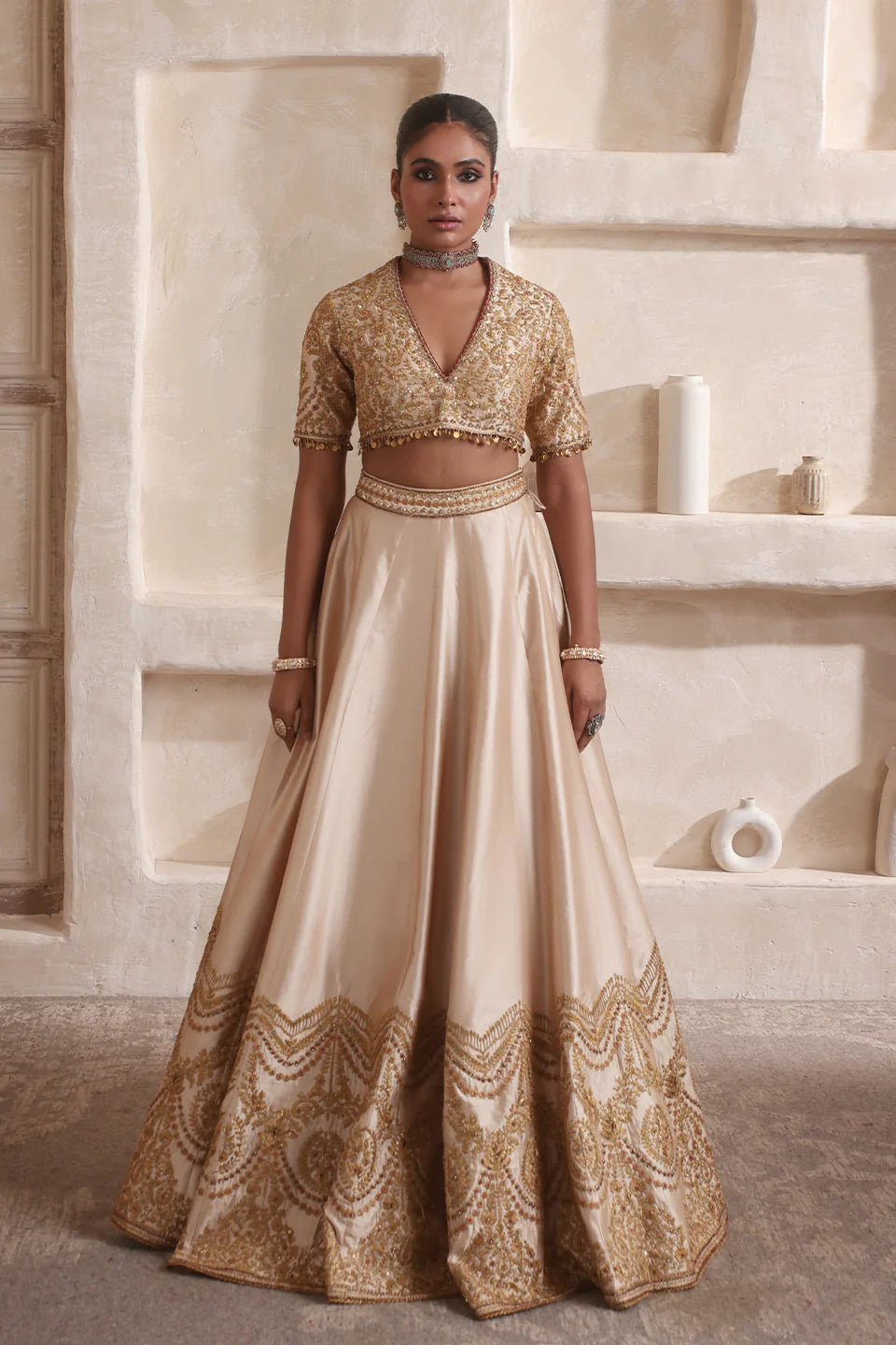 Zar-Rang Ivory Scallop Lehenga Set